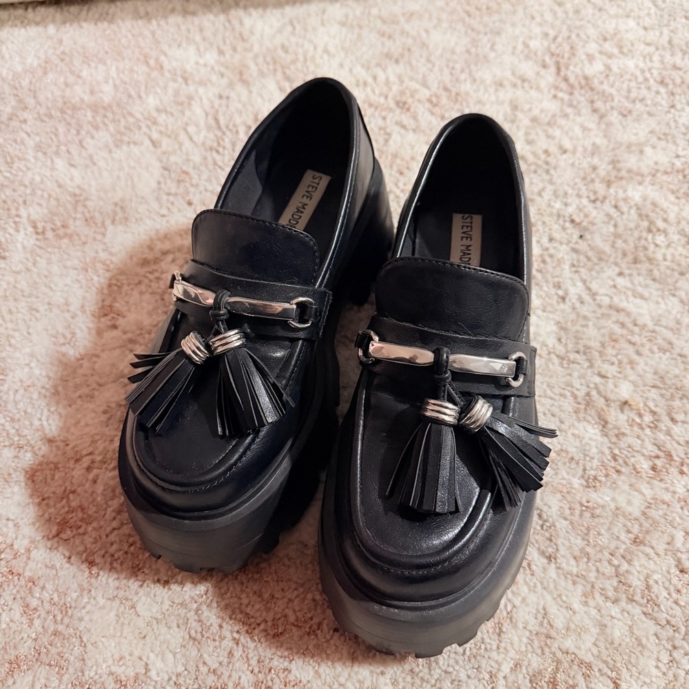 Steve Madden Black Loafers with Silver Accents